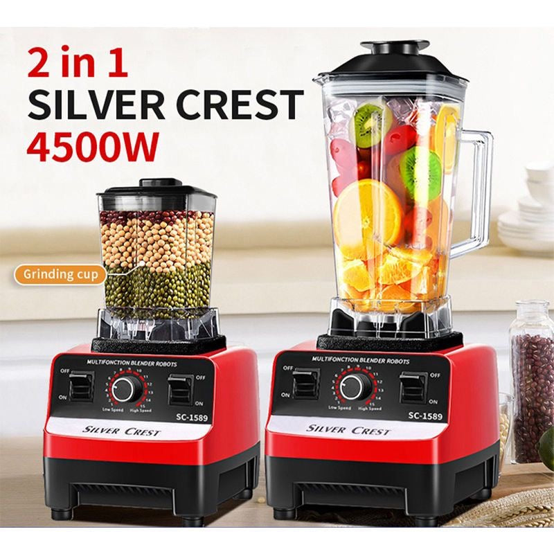 Silver Crust 4500W Heavy Duty Grade Blender: Multifunctional 2-in-1 Juicer Mixer with 2 Jars SC-1589 | Dishwasher Safe, Stainless Steel Blades | Fruit Processor, Grinder, Smoothie Maker