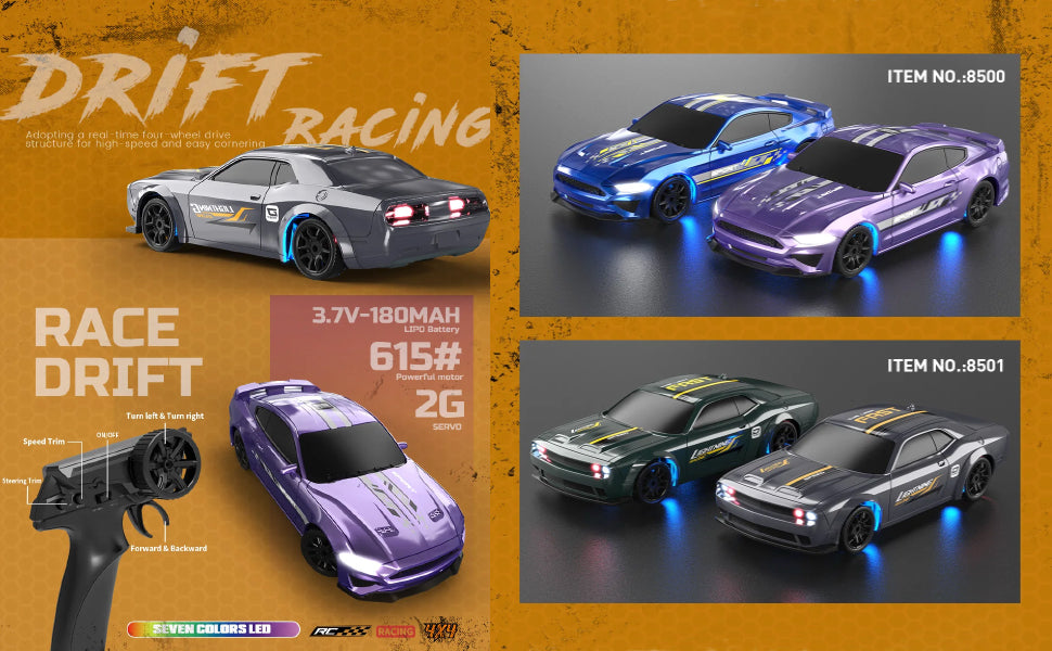 1/43 Scale 4WD RC Drift Car – Full Proportional Control, 2.4GHz, LED Lights, High-Performance Racing Vehicle for Adults & Hobbyists –