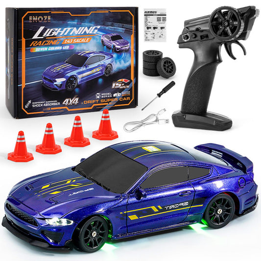 1/43 Scale 4WD RC Drift Car – Full Proportional Control, 2.4GHz, LED Lights, High-Performance Racing Vehicle for Adults & Hobbyists –