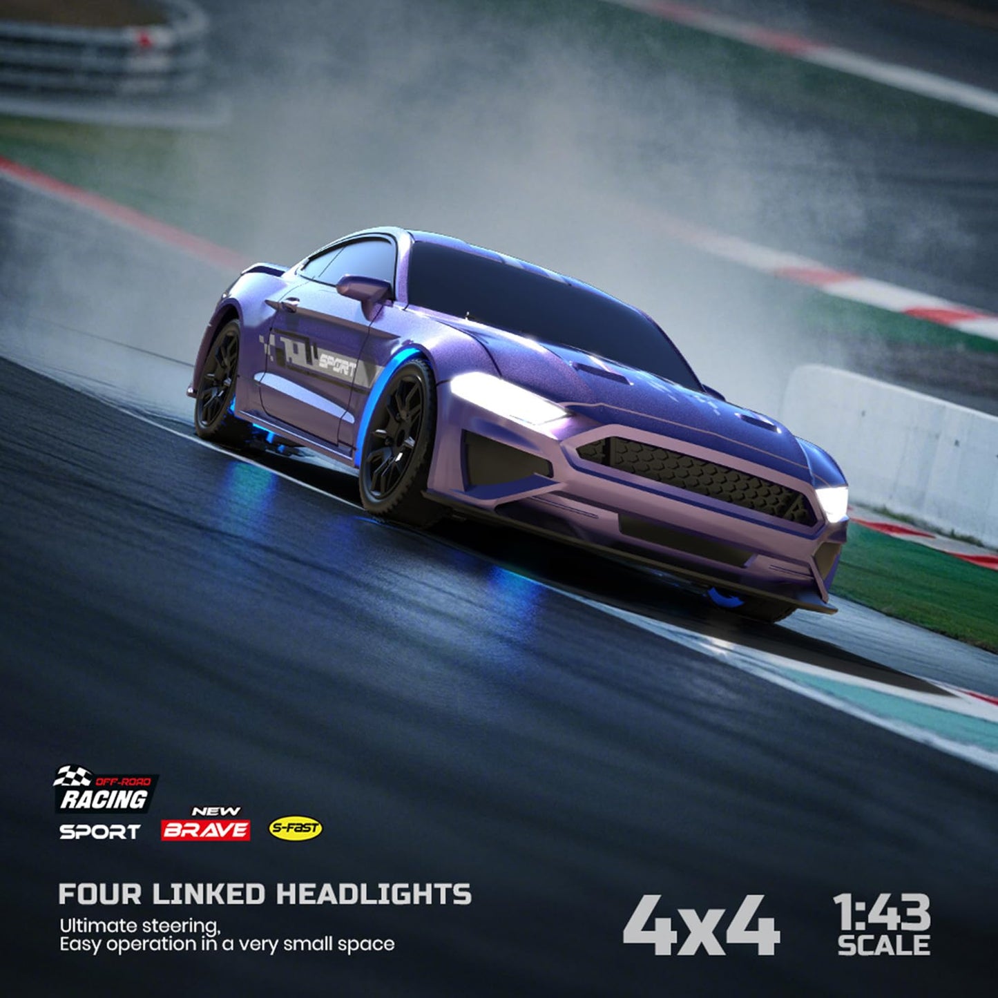 1/43 Scale 4WD RC Drift Car – Full Proportional Control, 2.4GHz, LED Lights, High-Performance Racing Vehicle for Adults & Hobbyists –